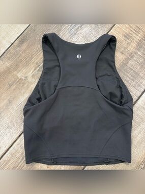 Lululemon Training Cropped Tank Top Sz 4 Graphite Grey GRAPHIC